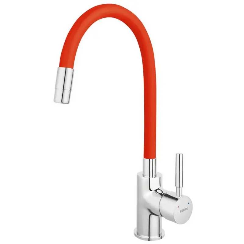 FERRO Spültischarmatur mit flexiblem Arm, Rot/Chrom 70710,0CV Kracherpreis