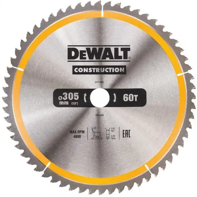 DeWALT DT1960-QZ Sägeblatt 305 x 30 mm für Holz, 60 Zähne, TCG -5° Garantierte Lieferung