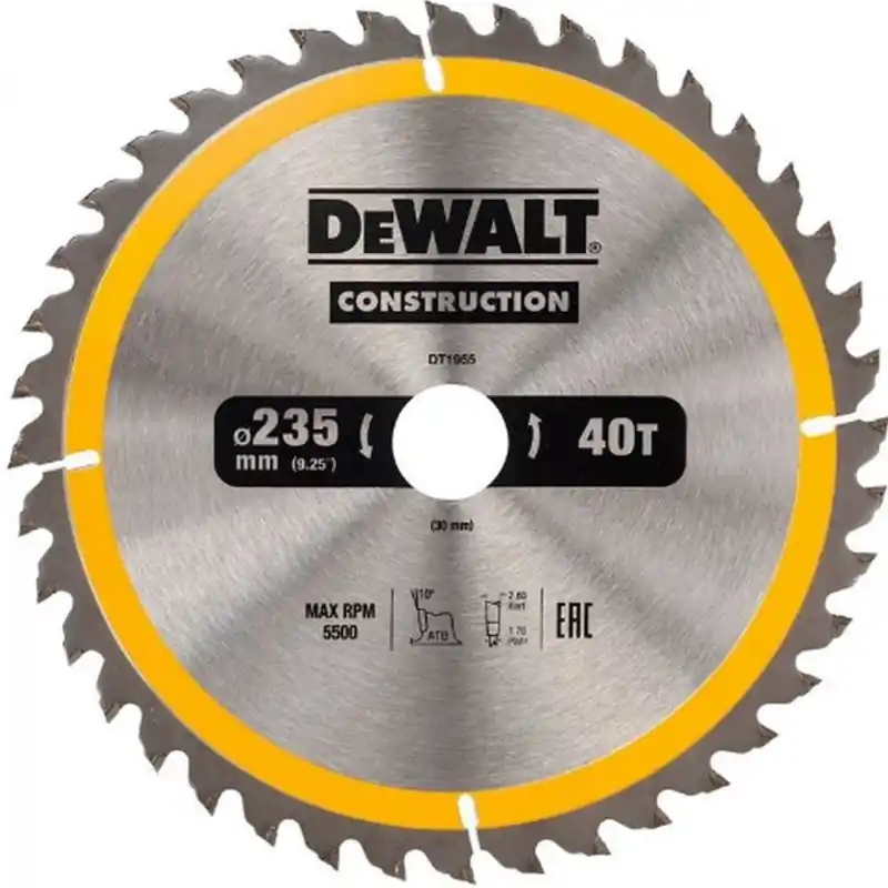 DeWALT DT1955-QZ Kreissaegeblatt für Stationärsägen 235 x 30 mm, 40WZ Geprüft