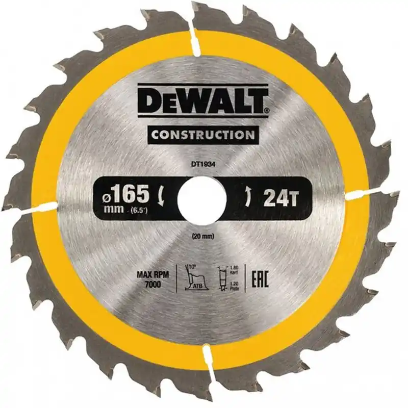 Markenware DeWALT DT1934-QZ Kreissägeblatt für Handkreissägen, 165 x 20 mm, 24WZ