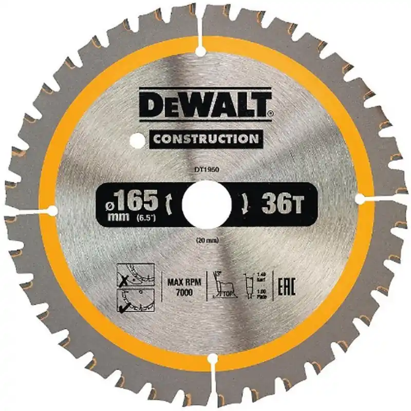DeWALT DT1950-QZ Kreissaegeblatt für Akku-Handkreissägen, 165x20 mm, 36WZ Schneller Versand