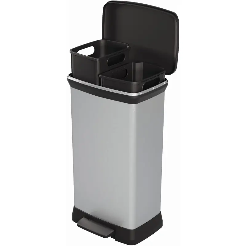 CURVER DECO BIN DUO 23L+23L Treteimer 39 x 29 x 72 cm silber 08680-582 Mega-Angebot