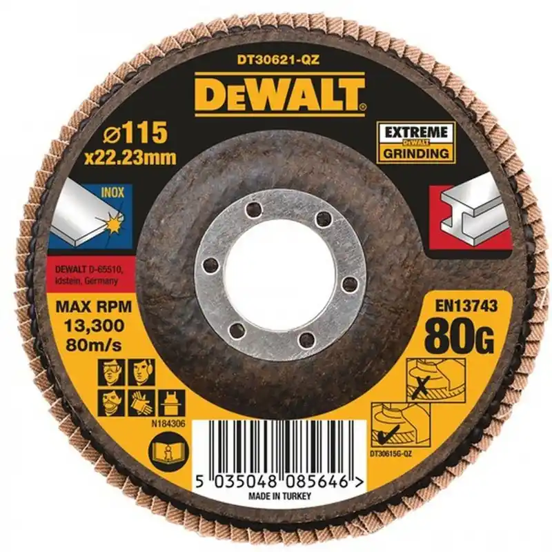 DeWALT DT30621 Extreme Fächerscheibe 4 1/2" 115 mm x 22,23 mm Körnung 80 Direktkauf