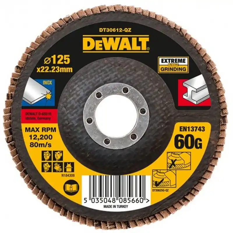 DeWALT DT30612 Extreme Fächerscheibe 4 1/2" 125 mm x 22,23 mm Körnung 60 Solange Der Vorrat Reicht