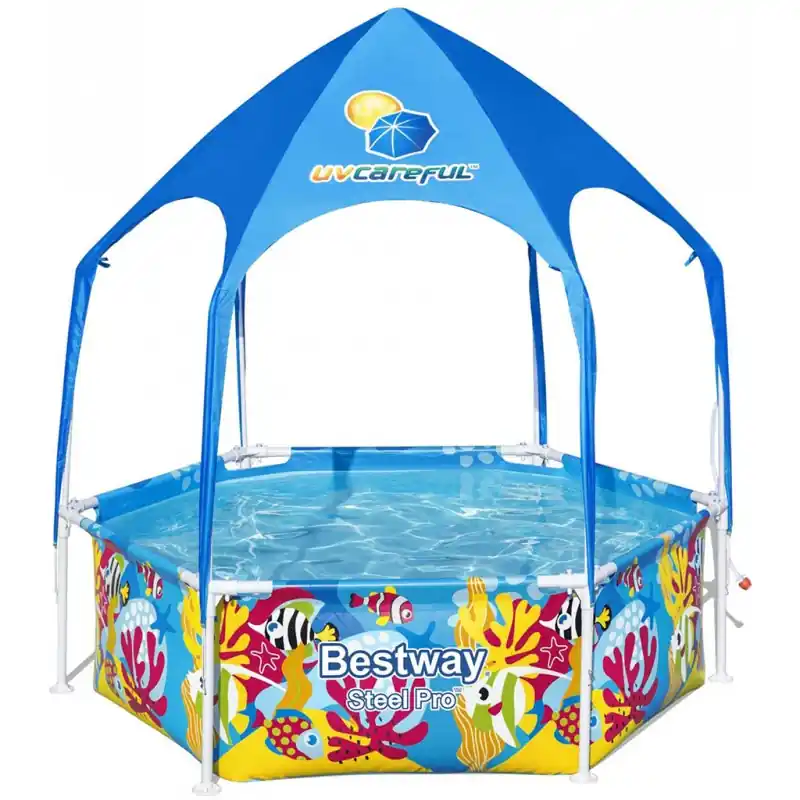 Bestpreis BESTWAY Steel Pro Splash-in-Shade Frame Pool mit Sonnenschutzdach 183 x 51 cm 5618T
