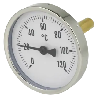 Billig Bimetall-Zeigerthermometer 0-120°C 63 mm Fühler mit 80 mm Gehäuse