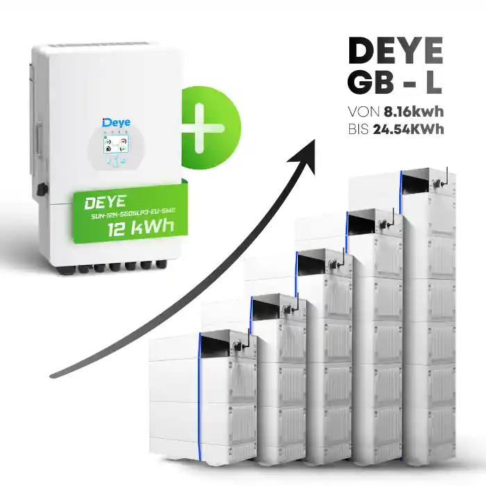Super-Preis Hybrid-Set Deye 12kW Hybrid-Wechselrichter + 8-24kWh Deye Speicher GB-L-Pro konfigurierbar