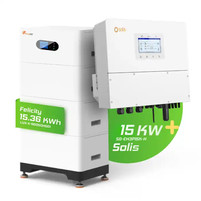 Solis/ Felicity Komplettset 15 kW Hochvolt Hybridwechselrichter (S6-EH3P15K-H) 15,36 kWh Hochvolt Batteriespeicher Felicity LUX-X-96050HG01 Super-Preis