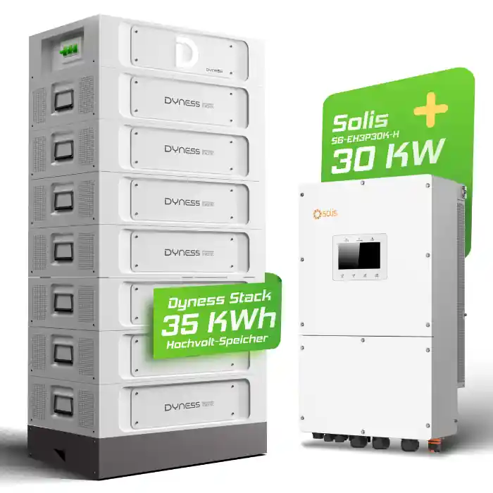 Markenprodukt Hybrid-Set Solis 30kW Hybrid-Wechselrichter + 35,84kWh Dyness Speicher Stack100