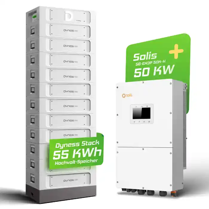 Top-Seller Hybrid-Set Solis 50kW Hybrid-Wechselrichter + 56,32kWh Dyness Speicher Stack100