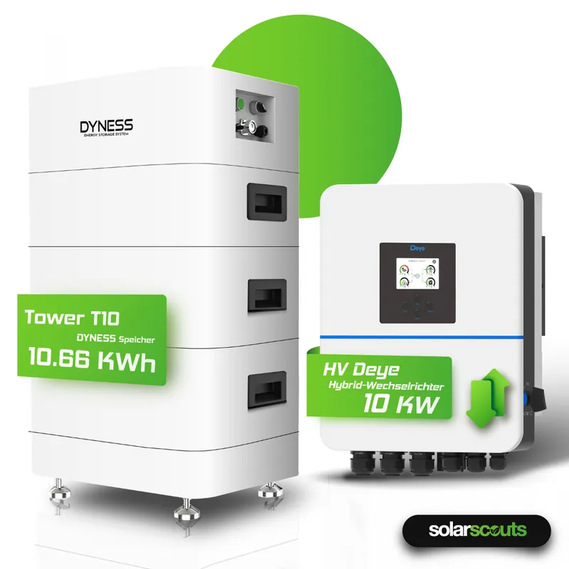 Rabatt Hybrid-Set Deye 10kW Hybrid-Wechselrichter + 10,65kWh Dyness Speicher Tower T10