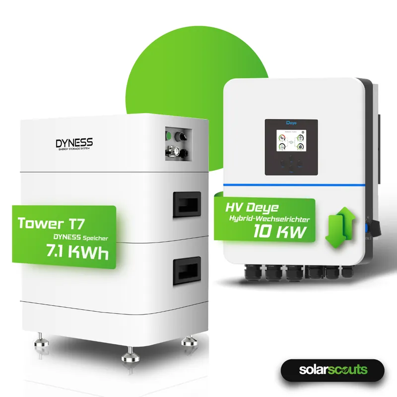 Schnäppchen Hybrid-Set Deye 10kW Hybrid-Wechselrichter + 7,1kWh Dyness Speicher Tower T7