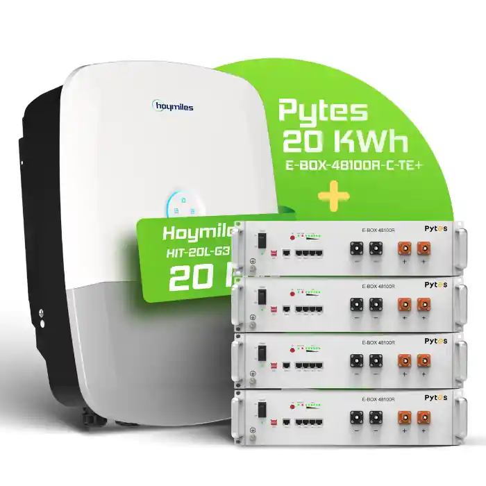 Markenprodukt Hoymiles/Pytes Komplettset 20 kW Hybridwechselrichter (Hoymiles HIT-20L-G3) 20 kWh Batteriespeicher Pytes 48100R-C TE+