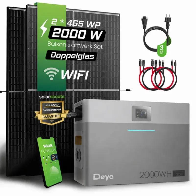 Mega-Angebot Deye Balkonkraftwerk-Set 2kWh Niedervolt-Speicher AE-FS2.0-2H2 + 910Wp Trina Solar Vertex S+ Doppelglas TSM-465NEG9R.28