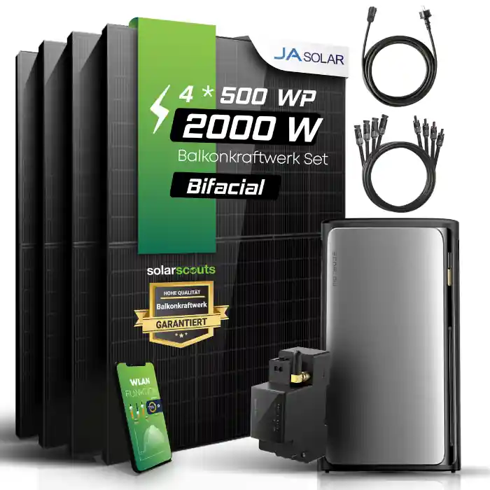 Top-Angebot Balkonkraftwerk mit Speicher 2000W - Ja Solar 500W Solarmodule mit EcoFlow STREAM Ultra