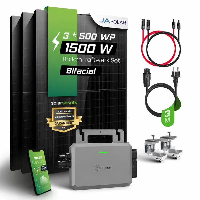 Ausverkauf Balkonkraftwerk-Set Hoymiles HF-800-WB 3x JA Solar 500W