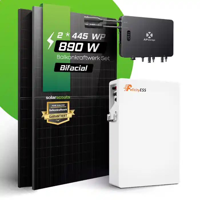 Sonderangebot Balkonkraftwerk-Set 890Wp JA Solar + APsystems EZHI + 5,12kWh Felicity