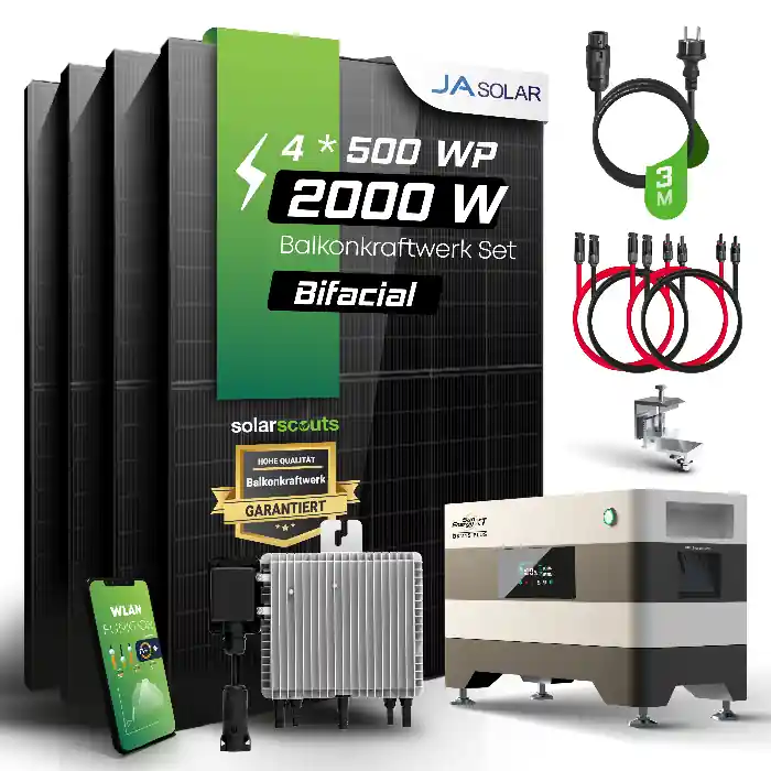 SunEnergyXT Balkonkraftwerk 2000 W – 4 × 500 W bifazial Glas/Glas + 2,15 kWh Speicher (BK215 PLUS) Angebot