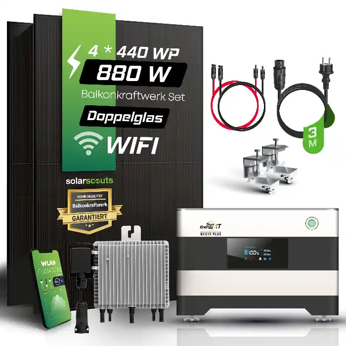 800W Balkonkraftwerk Komplettset (880Wp) - Deye 800W Mikrowechselrichter - SunEnergyXT BK 215 PLUS - JA Solar 445W Neu Im Sortiment