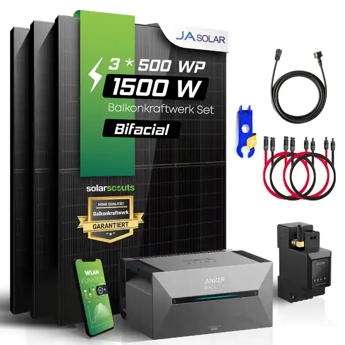 Balkonkraftwerk mit Speicher 1500W - Anker Solix Solarbank 3 Pro - 500W Solarmodule Bifazial Must-Have