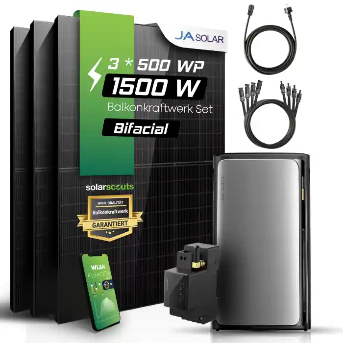 Balkonkraftwerk mit Speicher 1500W - Ja Solar 500W Solarmodule mit EcoFlow STREAM Ultra Markenware