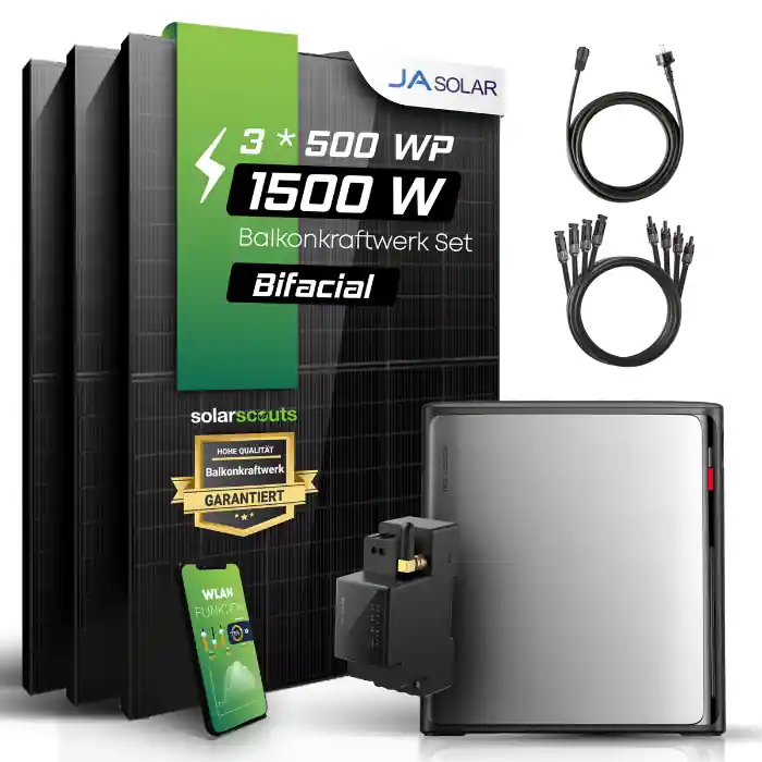 Balkonkraftwerk mit Speicher 1500W - Ja Solar 500W Solarmodule mit EcoFlow STREAM Ultra X Markenprodukt
