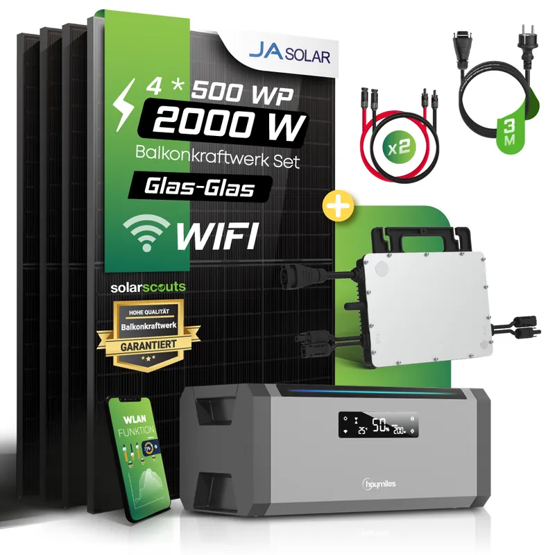 Super-Preis Balkonkraftwerk Set 2000W JA Solar X Hoymiles 800W WR X Hoymiles 1,92 kWh