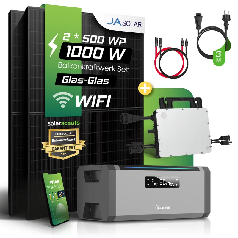 Preiswert Balkonkraftwerk Set 1000W JA Solar X Hoymiles 800W WR X Hoymiles 1,92kWh