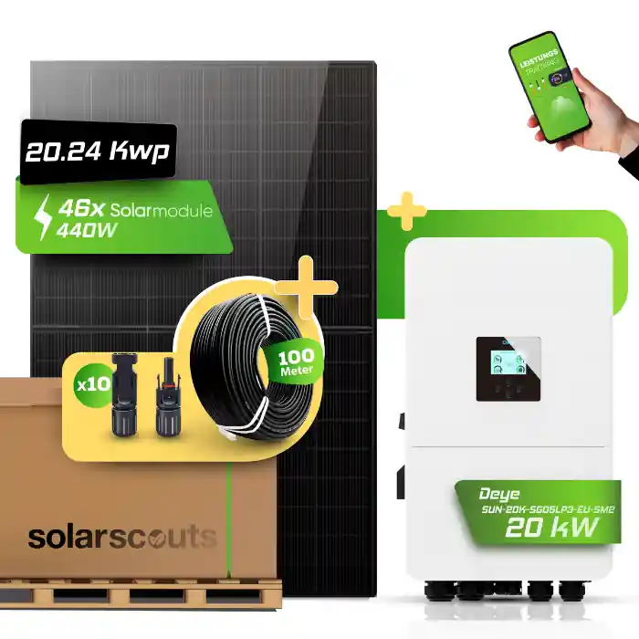 Deye Photovoltaikanlage 20,24 kW Komplettset – 46x JA Solar 440W Fullblack Deye SUN-20K-SG05LP3-EU-SM2 Rabatt