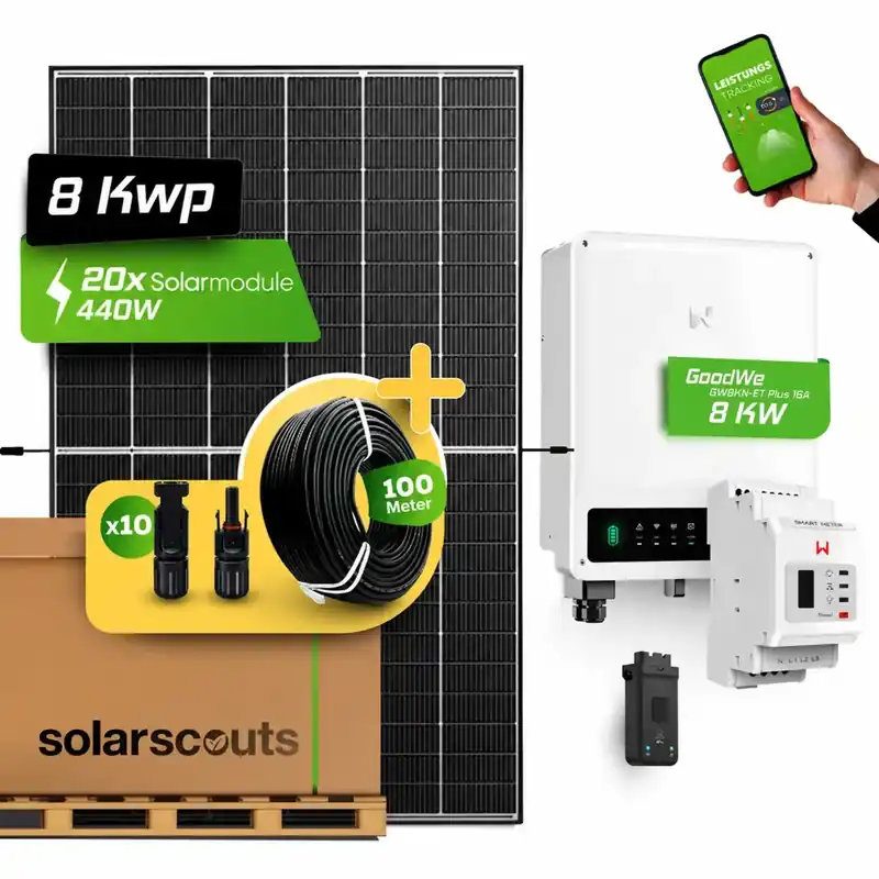 GoodWe Photovoltaikanlage 8,8 kW Komplettset – 20x JA Solar 440W Fullblack GoodWe GW8KN-ET Plus 16A- 8kW Wechselrichter mit Speicheroption Geprüft