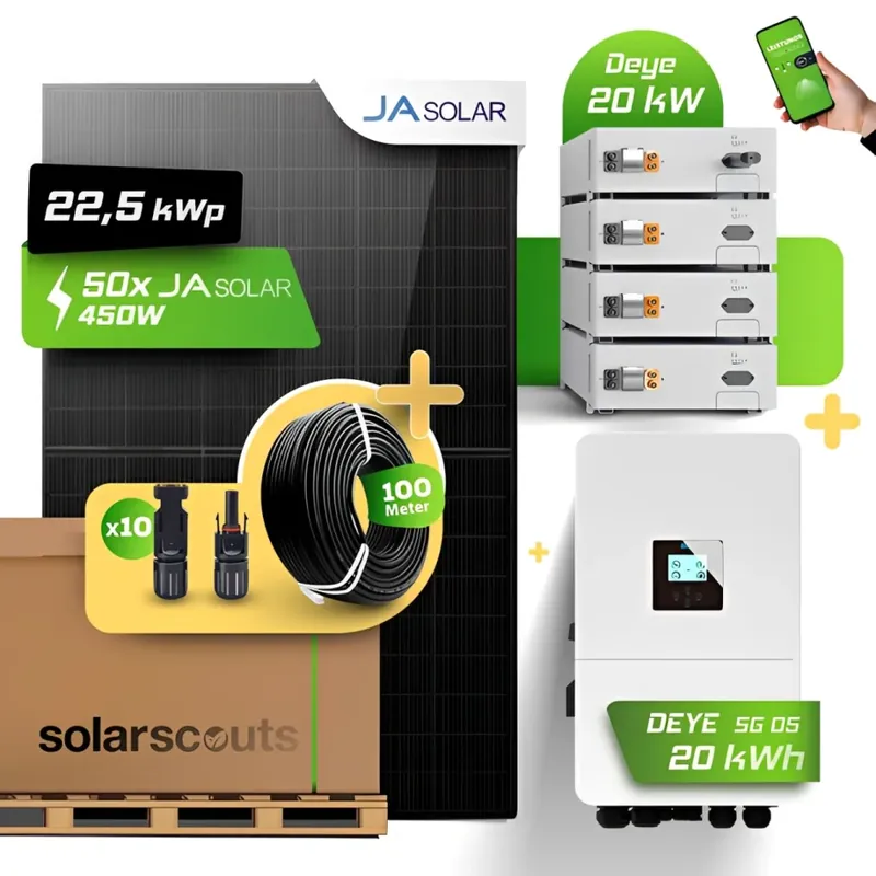 PV-Komplettset 22,5 kWp JA Solar + Deye 20kW WR + 20,48kWh Speicher Meistverkauft