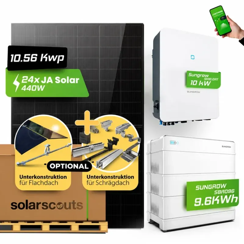 Schnäppchen Komplett-Set 10,8kWp + 10kW Sungrow Wechselrichter + 10kWh Sungrow HV Speicher