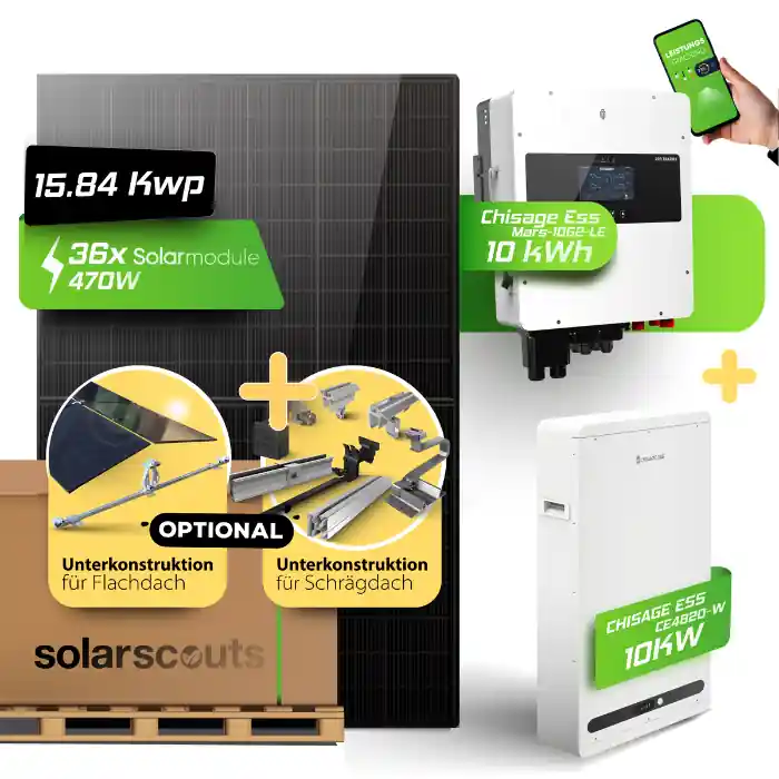 Top-Angebot Komplett-Set 15,84kWp JA Solar + 14kW Chisage WR + 10kWh Chisage NV Speicher