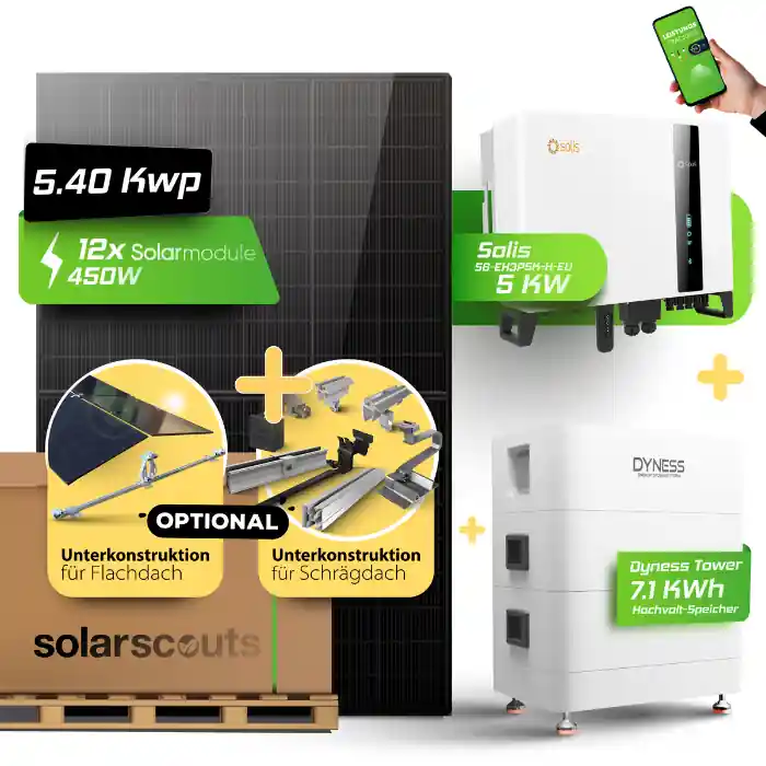 Komplett-Set 5,4kWp JA Solar + 5kW Solis WR + 7,1kWh HV Speicher Neuheit