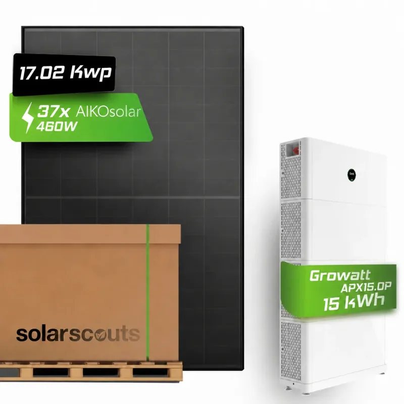 Speicher-Set 17,02 kWp AIKO Solar + 15,0 kWh Growatt Speicher APX 15.0P Schnäppchen