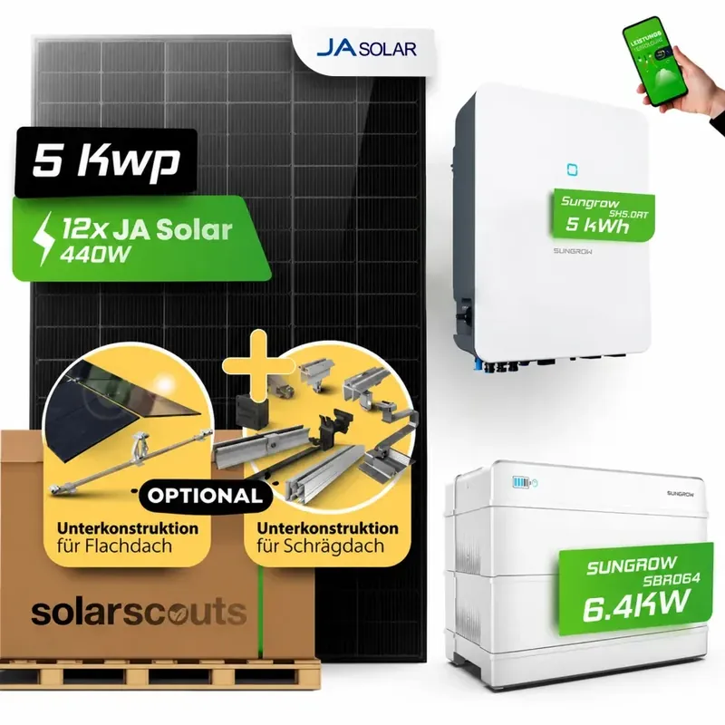 5 kW Solaranlage mit Speicher Doppelglas Fullblack 5kW Sungrow 5kWh Sungrow Speicher Super-Preis