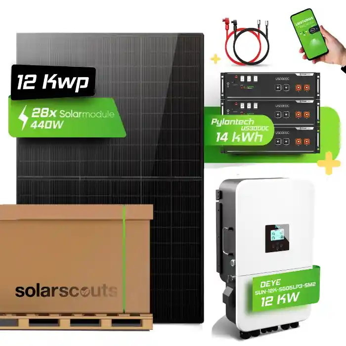 Nur Heute 12,32 kWp JA Solar 440W Deye SUN-12K-SG05LP3-EU-SM2 Hybridwechselrichter mit Pylontech US5000 14,4 kWh Speicher 48V LiFePO4