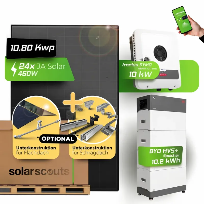 PV-Komplett-Set 10,92kWp JA Solar + Fronius 10kW + BYD HVS+ 10.2 Jetzt Kaufen