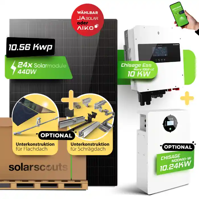 Sonderaktion PV-Komplettset 10kWp Module wählbar + Chisage 10kW Mars-10G2-LE + Speicher optional