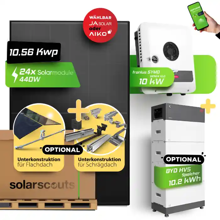 Begrenztes Angebot PV-Komplettset 10kWp Module wählbar + Fronius 10kW GEN24 Plus + Speicher optional