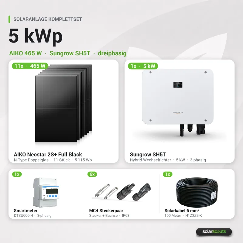 Schnäppchen Sungrow Solaranlage 5kWp 11x AIKO 465W + Sungrow SH5T