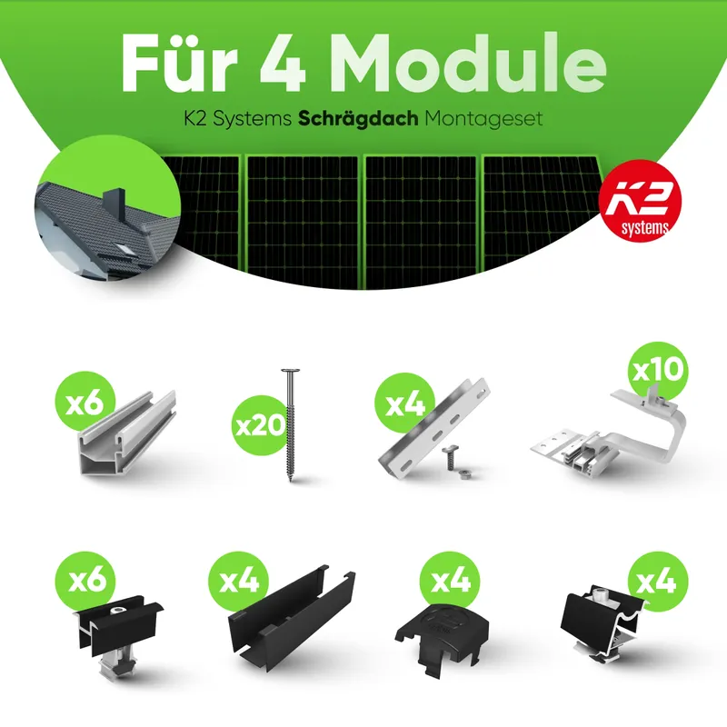 Bestpreis K2 Systems SingleRail Montageset - 4 Module - Ziegeldach - Vertikal (Hochkant)