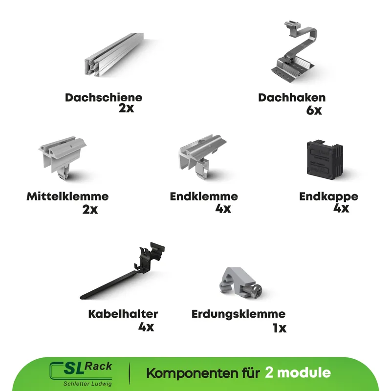 Schletter (SL-Rack) Schrägdach Pfannendach für 2 Module 30 mm Befestigungsset SILBER Preisknaller