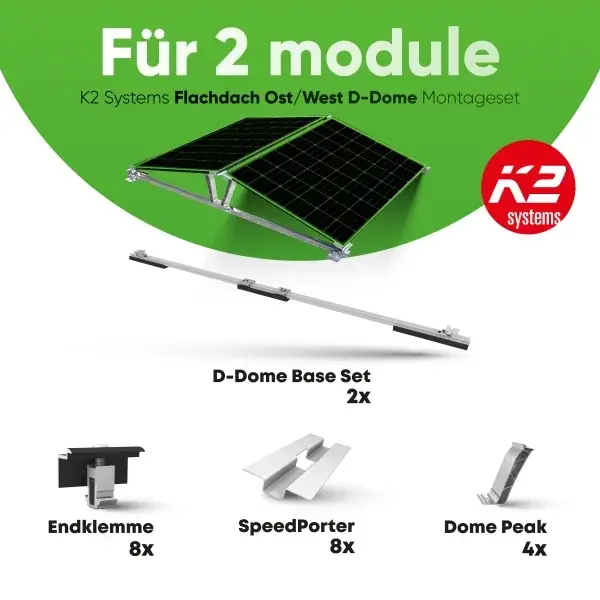 K2 Systems D-Dome 6.10 Classic - Flachdach Montageset für 2 Module (Ost/West) - 10° Neigung Wochenendangebot