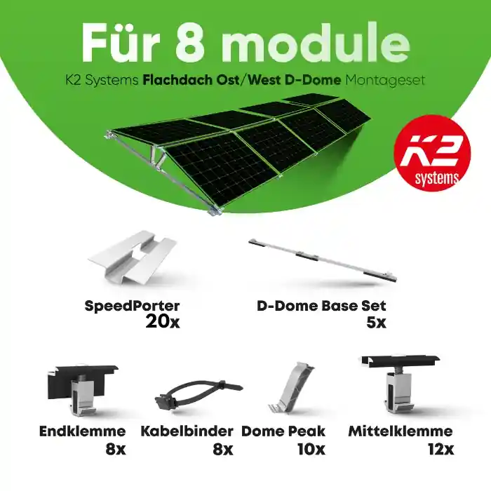 Heißes Angebot K2 Systems D-Dome 6.10 Classic - Flachdach Montageset für 8 Module (Ost/West) - 10° Neigung