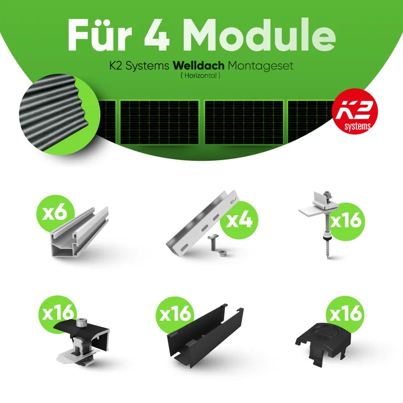 Günstig K2 Systems SingleRail Welldach Montageset - für 4 Module (Horizontal)