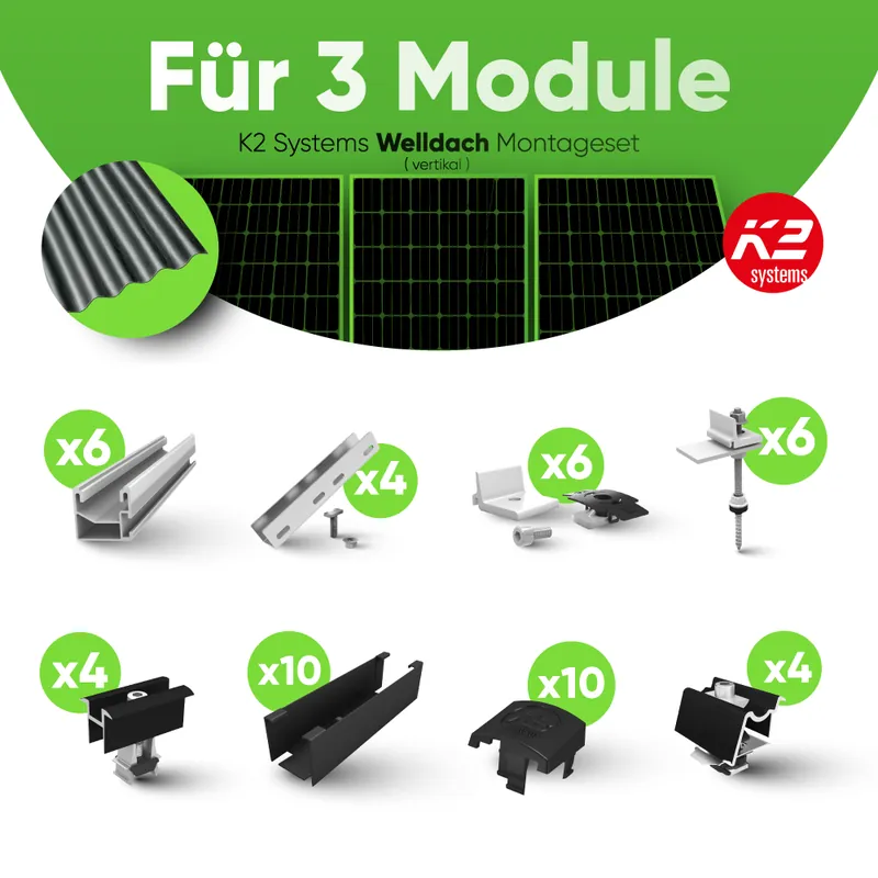 Abverkauf K2 Systems SingleRail Welldach Montageset - für 3 Module (Vertikal / Hochformat)