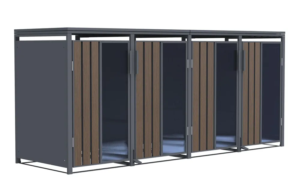 Mülltonnenbox Holzoptik mit Plexiglas für 4 Mülltonnen 240L 265x80x116cm Pedal Markenware