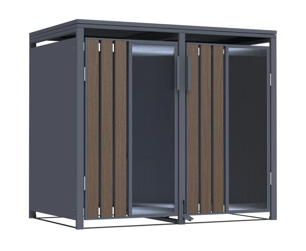 Mülltonnenbox Holzoptik mit Plexiglas für 2 Mülltonnen 240L 132x80x116cm Pedal Expressversand