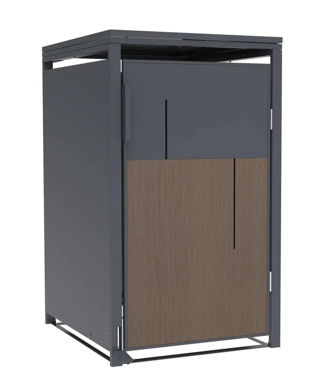 Mülltonnenbox Anthrazit mit Holzoptik für 1 Mülltonne 240L 68x80x116cm Pedal Knallerangebot